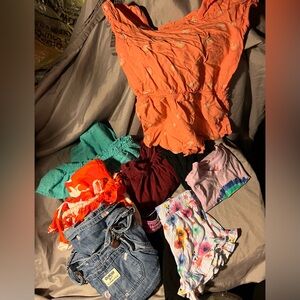 Bundle Of Toddler Girl Clothes 9 Pieces Total Dresses, Shorts, Shirts And Bubble